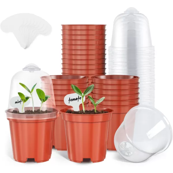 homenote Nursery Pots for Plants with Humidity Domes,3 Inch Plant Pot for Planting Plastic Seedling Pots with Drainage Holes Seed Starter Pots Indoor with Bonus 10 Plant Labels Red 