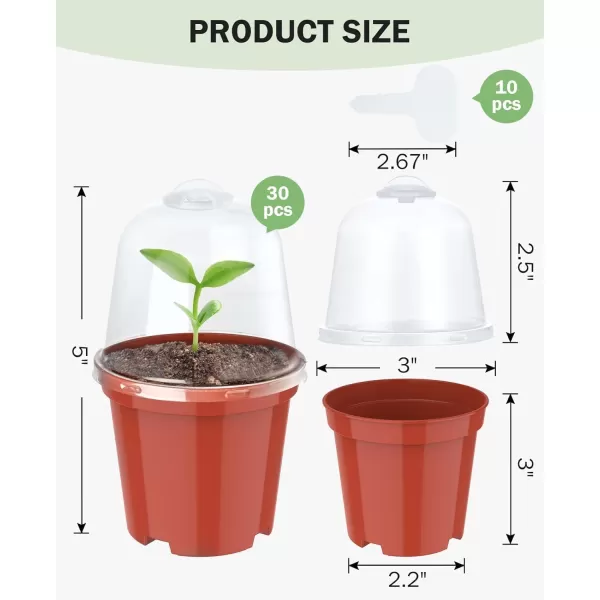 homenote Nursery Pots for Plants with Humidity Domes,3 Inch Plant Pot for Planting Plastic Seedling Pots with Drainage Holes Seed Starter Pots Indoor with Bonus 10 Plant Labels Red 