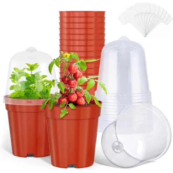 homenote Nursery Pots for Plants with Humidity Domes,3 Inch Plant Pot for Planting Plastic Seedling Pots with Drainage Holes Seed Starter Pots Indoor with Bonus 10 Plant Labels Red 