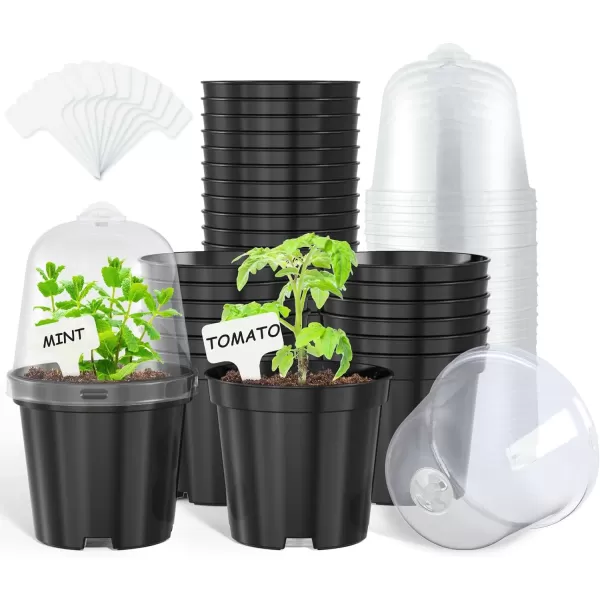 homenote Nursery Pots for Plants with Humidity Domes,3 Inch Plant Pot for Planting Plastic Seedling Pots with Drainage Holes Seed Starter Pots Indoor with Bonus 10 Plant Labels Red 