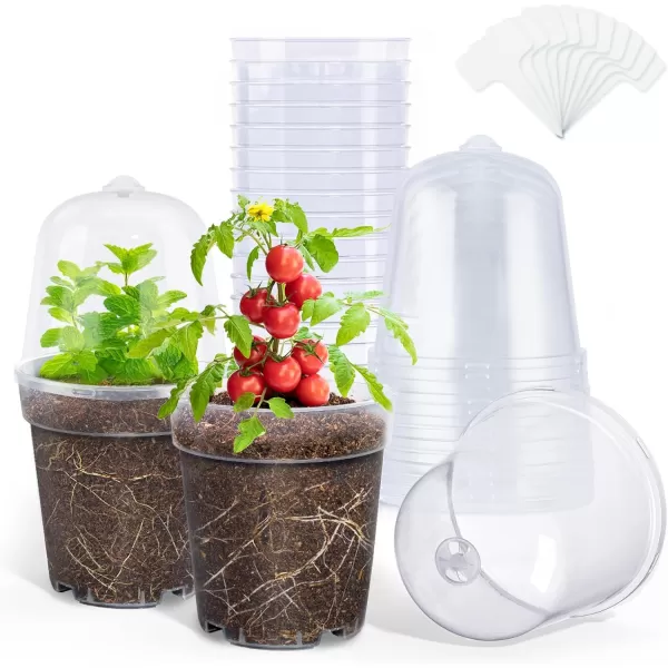 homenote Nursery Pots for Plants with Humidity Domes,3 Inch Plant Pot for Planting Plastic Seedling Pots with Drainage Holes Seed Starter Pots Indoor with Bonus 10 Plant Labels Red 