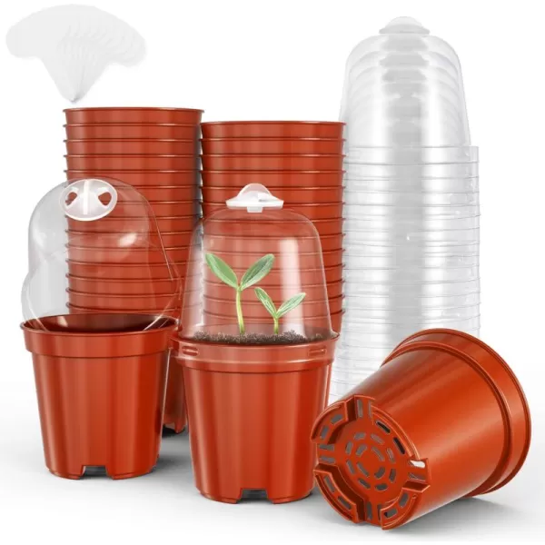 homenote Nursery Pots for Plants with Humidity Domes,3 Inch Plant Pot for Planting Plastic Seedling Pots with Drainage Holes Seed Starter Pots Indoor with Bonus 10 Plant Labels Red 