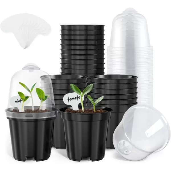 homenote Nursery Pots for Plants with Humidity Domes,3 Inch Plant Pot for Planting Plastic Seedling Pots with Drainage Holes Seed Starter Pots Indoor with Bonus 10 Plant Labels Red 