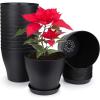 imagehomenote Plant Pots Set of 15 Plastic Planters with Multiple Drainage Holes and Tray 6 inch Indoor Plant Pot for All Home Garden Flowers Succulents Black