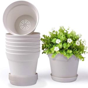 imageHomenote Pots for Plants 15 Pack 6 Inch Plastic Planters with Multiple Drainage Holes and TrayPlant Pots for All Home Garden Flowers Succulents BlackWhite8pcs