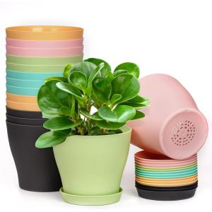 imagehomenote Plant Pots Set of 15 Plastic Planters with Multiple Drainage Holes and Tray 6 inch Indoor Plant Pot for All Home Garden Flowers Succulents Colorful