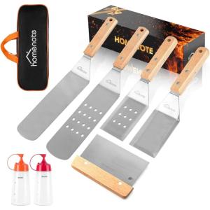 imageHOMENOTE Griddle Accessories Kit Exclusive Griddle Tools Spatulas Set for Blackstone  8 Pcs Commercial Grade Flat Top Grill Accessories  Great for Outdoor BBQ Teppanyaki and Camping BlackWood Color