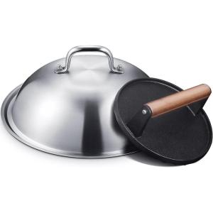 imageHOMENOTE Griddle Accessories for Blackstone Commercial Grade 12 Inch Heavy Duty Melting Dome with Rectangle Cast Iron Smash Burger Press Perfect for Flat Top Hibachi Grill Indoor OutdoorMelting Dome  Round Press