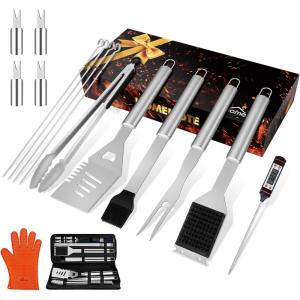 imageHOMENOTE Grilling Accessories 17PCS Grill Tools Set BBQ Tool Kit Stainless Steel Grill Sets 16 Spatula Tongs Thermometer for Barbecue Camping Perfect Grill Gift