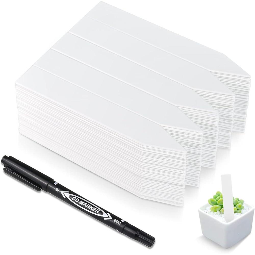 imageHomenote 200 Pcs 4 Inch Plastic Plant Labels Waterproof Plant Tags for SeedlingVegetable Gardening TagsGarden Markers Outdoor for Plants Name Sign with Permanet Marking PenWhiteWhite