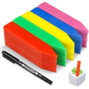 imageHomenote 200 Pcs 4 Inch Plastic Plant Labels Waterproof Plant Tags for SeedlingVegetable Gardening TagsGarden Markers Outdoor for Plants Name Sign with Permanet Marking PenWhiteMulticolor