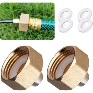 imageHOMENOTE US Standard Faucet Adapter 34 to 14 Hose Adapter Convert 34quot Female Hose Thread Bib to 14quot Tubing 2 Brass Adapters with 4 Washers