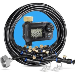 imagehomenote Automatic Misting Cooling System with Timer 46FT Misting Line 10 Brass Nozzles and 34quot Brass Adapter for Patio Cooling and Garden Watering918FT  28M
