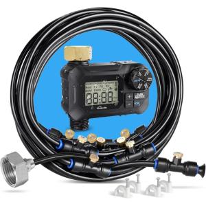 imagehomenote Automatic Misting Cooling System with Timer 46FT Misting Line 10 Brass Nozzles and 34quot Brass Adapter for Patio Cooling and Garden Watering46FT  14M
