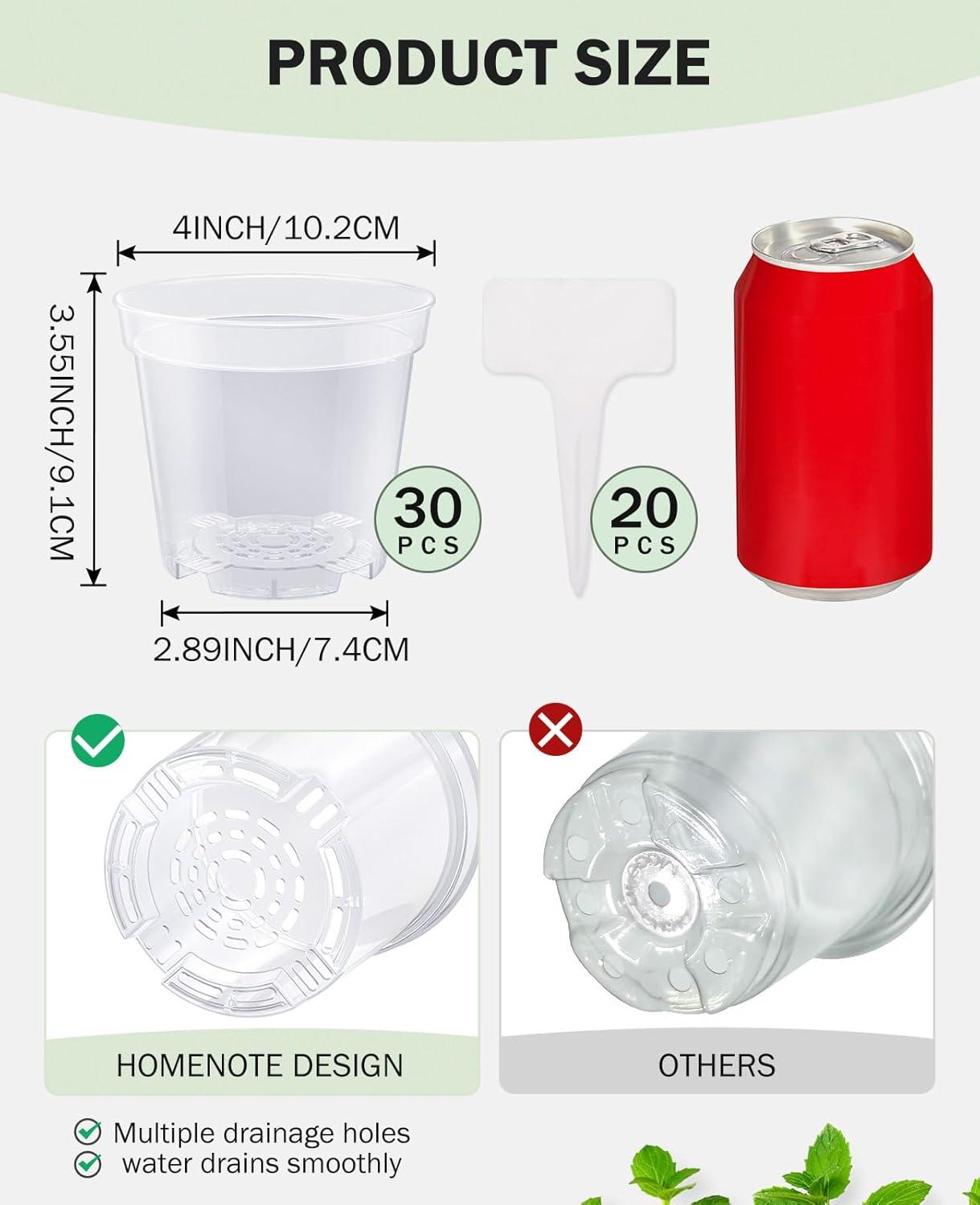 imagehomenote Clear Nursery Pots for Plants4567 Inch Plant Pot for Planting Plastic Seedling Pots with Drainage Holes Seed Starter Pot Flower Pots High Transparency with 20 Plant Labels 30 PackTransparencyno Lid