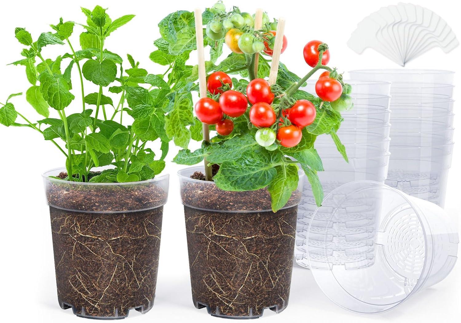 imagehomenote Clear Nursery Pots for Plants4567 Inch Plant Pot for Planting Plastic Seedling Pots with Drainage Holes Seed Starter Pot Flower Pots High Transparency with 20 Plant Labels 30 PackTransparencyno Lid