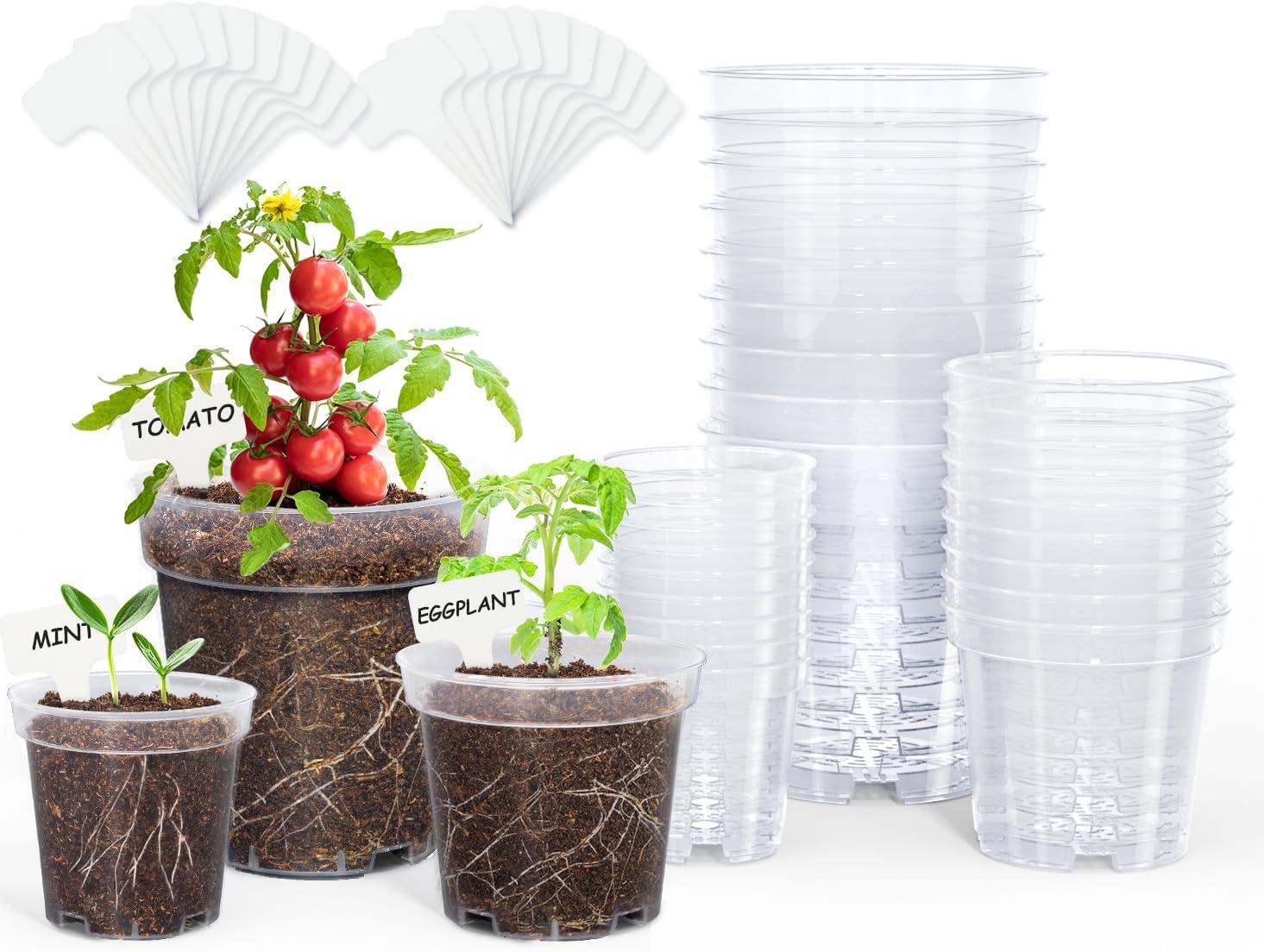 imagehomenote Clear Nursery Pots for Plants4567 Inch Plant Pot for Planting Plastic Seedling Pots with Drainage Holes Seed Starter Pot Flower Pots High Transparency with 20 Plant Labels 30 PackTransparencyno Lid