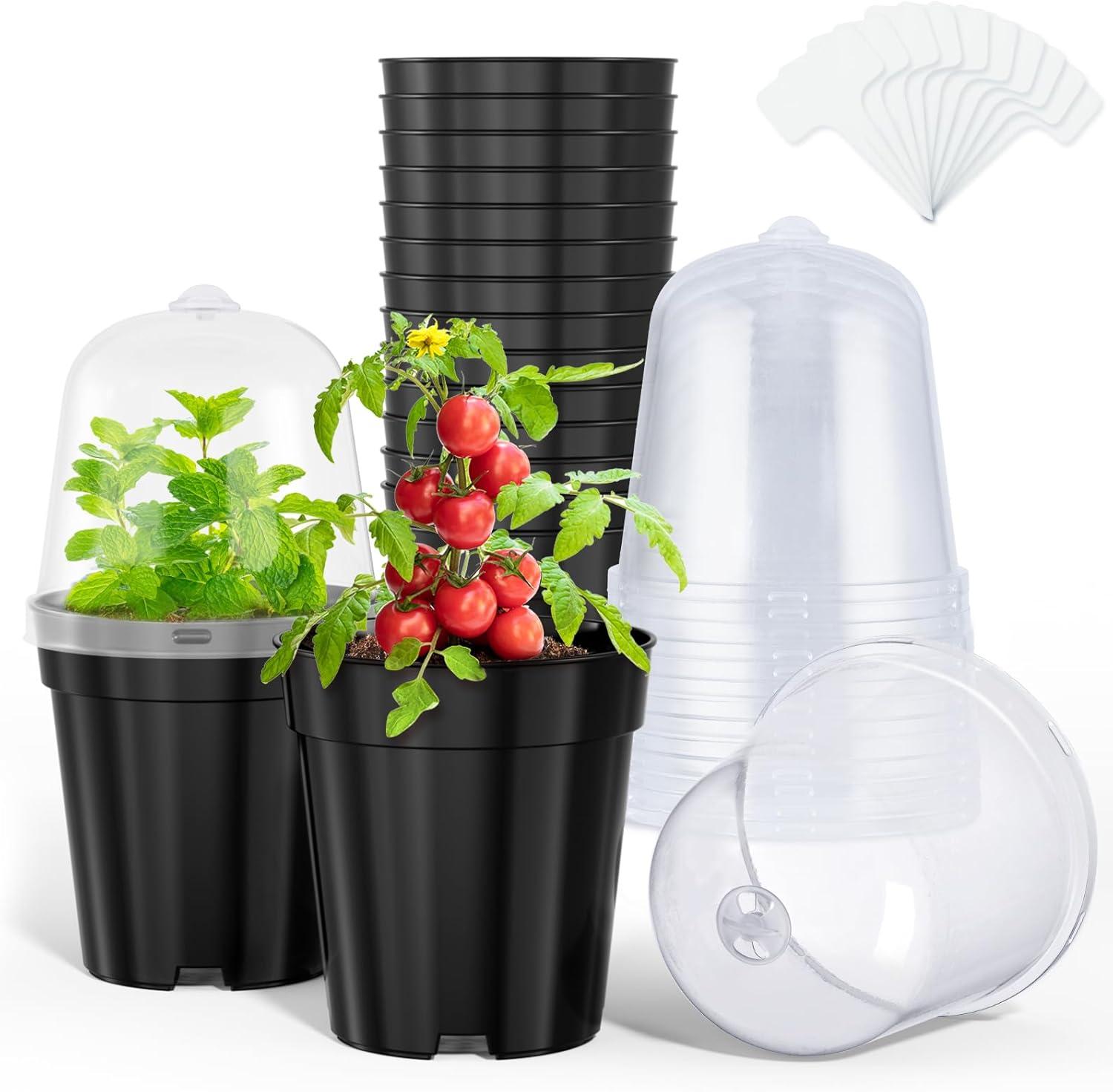 imagehomenote Clear Nursery Pots for Plants4567 Inch Plant Pot for Planting Plastic Seedling Pots with Drainage Holes Seed Starter Pot Flower Pots High Transparency with 20 Plant Labels 30 PackBlackwith Lid