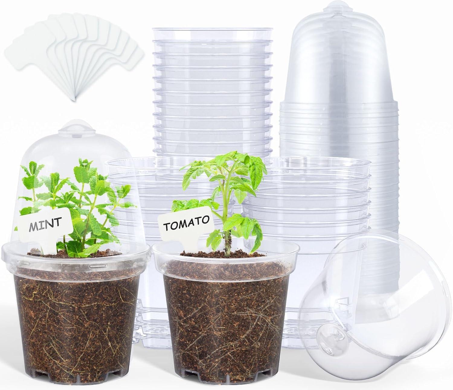imagehomenote Clear Nursery Pots for Plants4567 Inch Plant Pot for Planting Plastic Seedling Pots with Drainage Holes Seed Starter Pot Flower Pots High Transparency with 20 Plant Labels 30 PackTransparencywith Lid