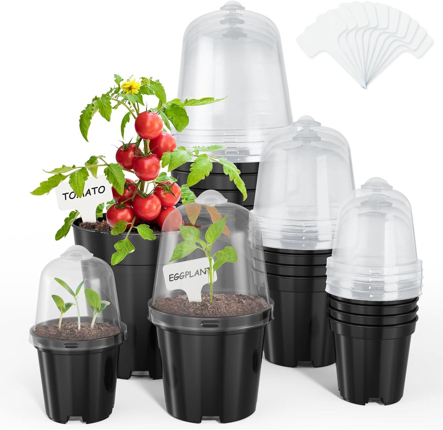 imagehomenote Clear Nursery Pots for Plants4567 Inch Plant Pot for Planting Plastic Seedling Pots with Drainage Holes Seed Starter Pot Flower Pots High Transparency with 20 Plant Labels 30 PackBlackwith Lid