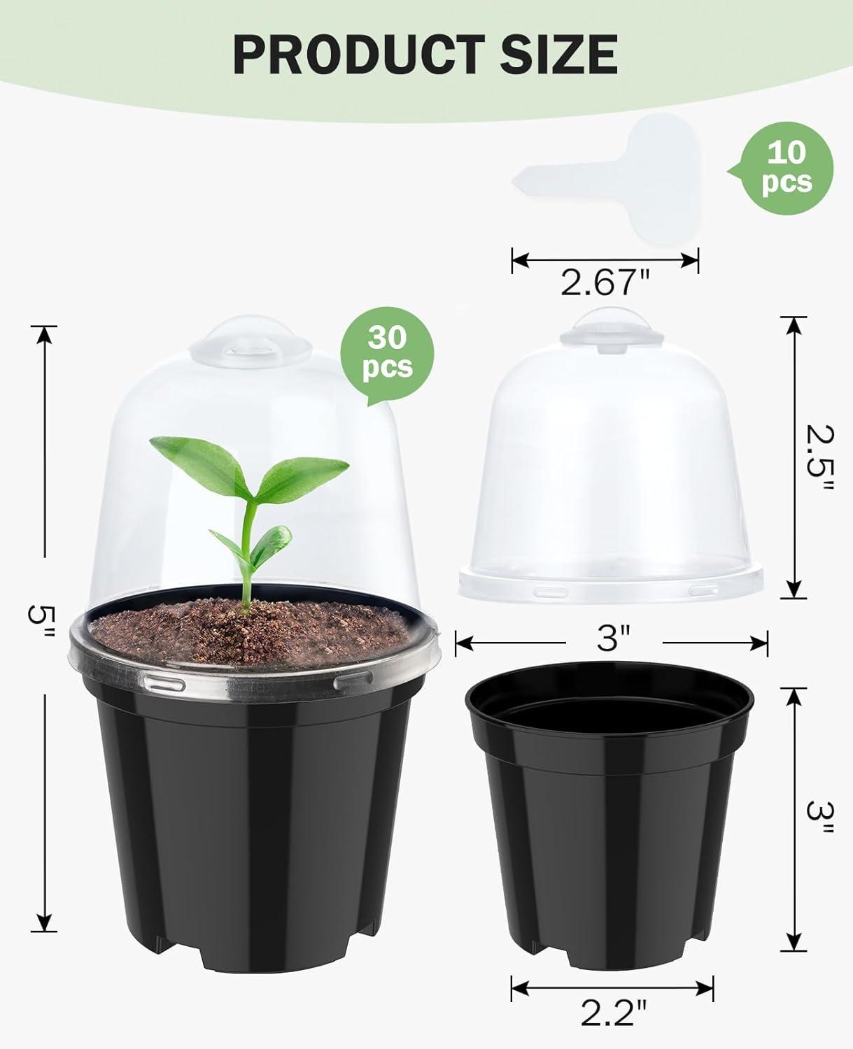 imagehomenote Clear Nursery Pots for Plants4567 Inch Plant Pot for Planting Plastic Seedling Pots with Drainage Holes Seed Starter Pot Flower Pots High Transparency with 20 Plant Labels 30 PackBlackwith Lid