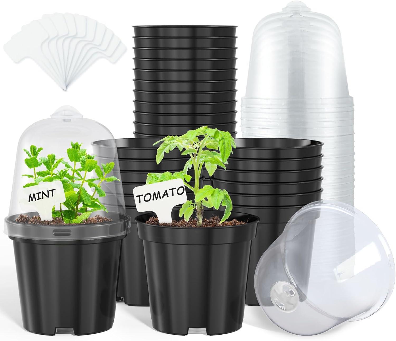 imagehomenote Clear Nursery Pots for Plants4567 Inch Plant Pot for Planting Plastic Seedling Pots with Drainage Holes Seed Starter Pot Flower Pots High Transparency with 20 Plant Labels 30 PackBlackwith Lid
