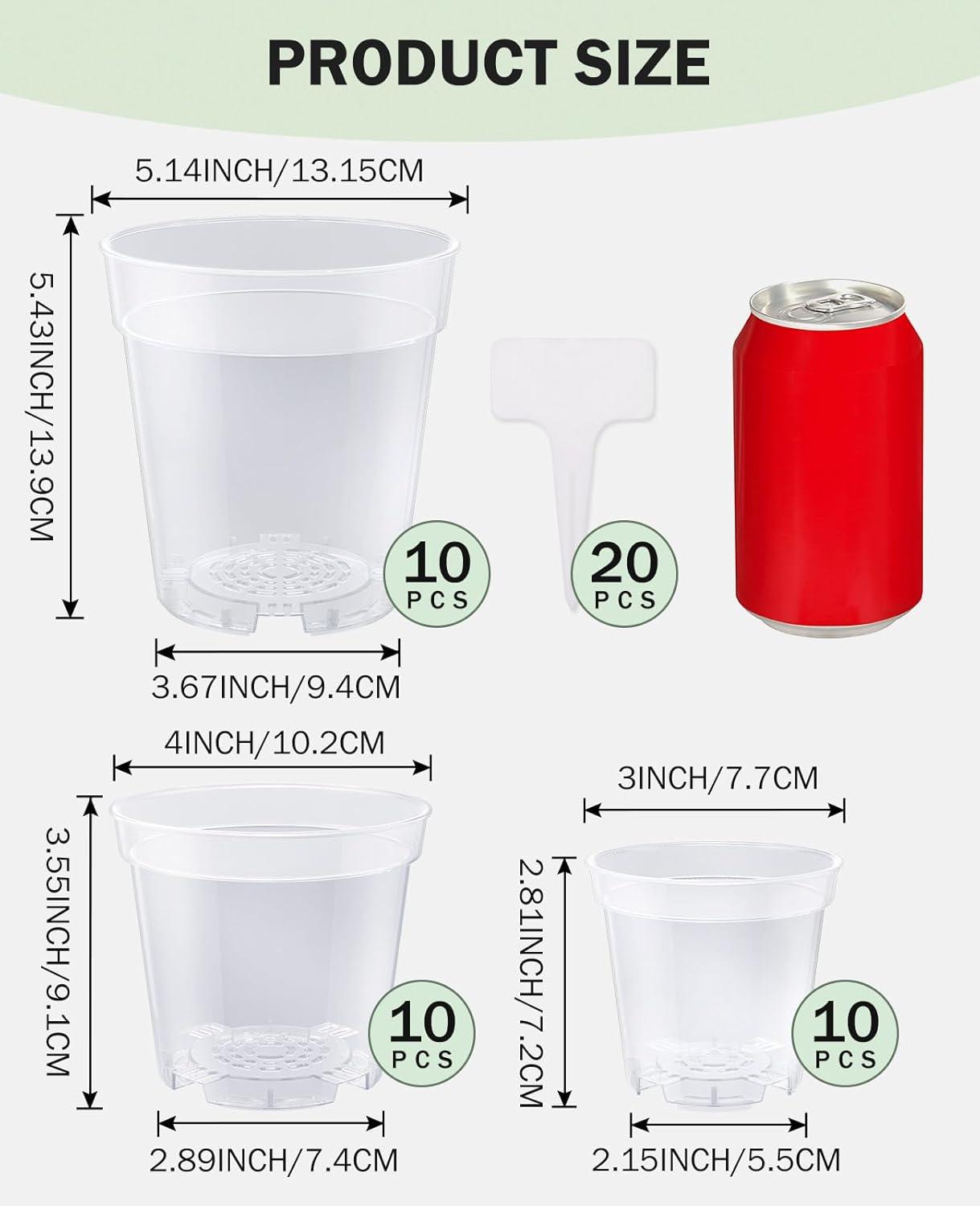 imagehomenote Clear Nursery Pots for Plants4567 Inch Plant Pot for Planting Plastic Seedling Pots with Drainage Holes Seed Starter Pot Flower Pots High Transparency with 20 Plant Labels 30 PackTransparencyno Lid