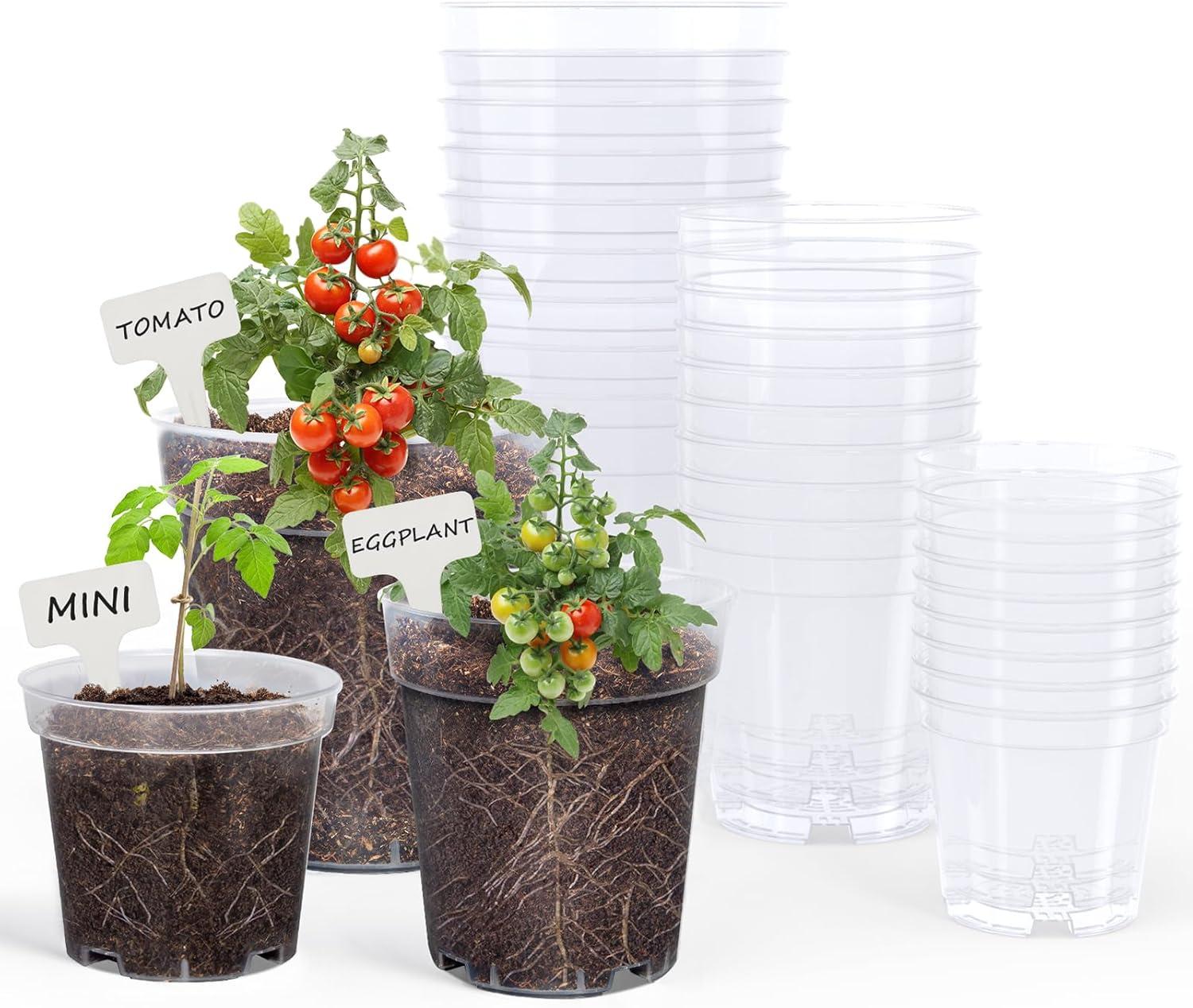 imagehomenote Clear Nursery Pots for Plants4567 Inch Plant Pot for Planting Plastic Seedling Pots with Drainage Holes Seed Starter Pot Flower Pots High Transparency with 20 Plant Labels 30 PackTransparencyno Lid