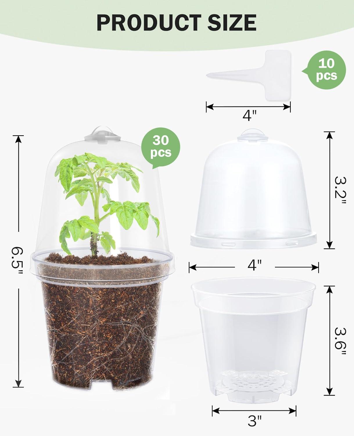 imagehomenote Clear Nursery Pots for Plants4567 Inch Plant Pot for Planting Plastic Seedling Pots with Drainage Holes Seed Starter Pot Flower Pots High Transparency with 20 Plant Labels 30 PackTransparencywith Lid