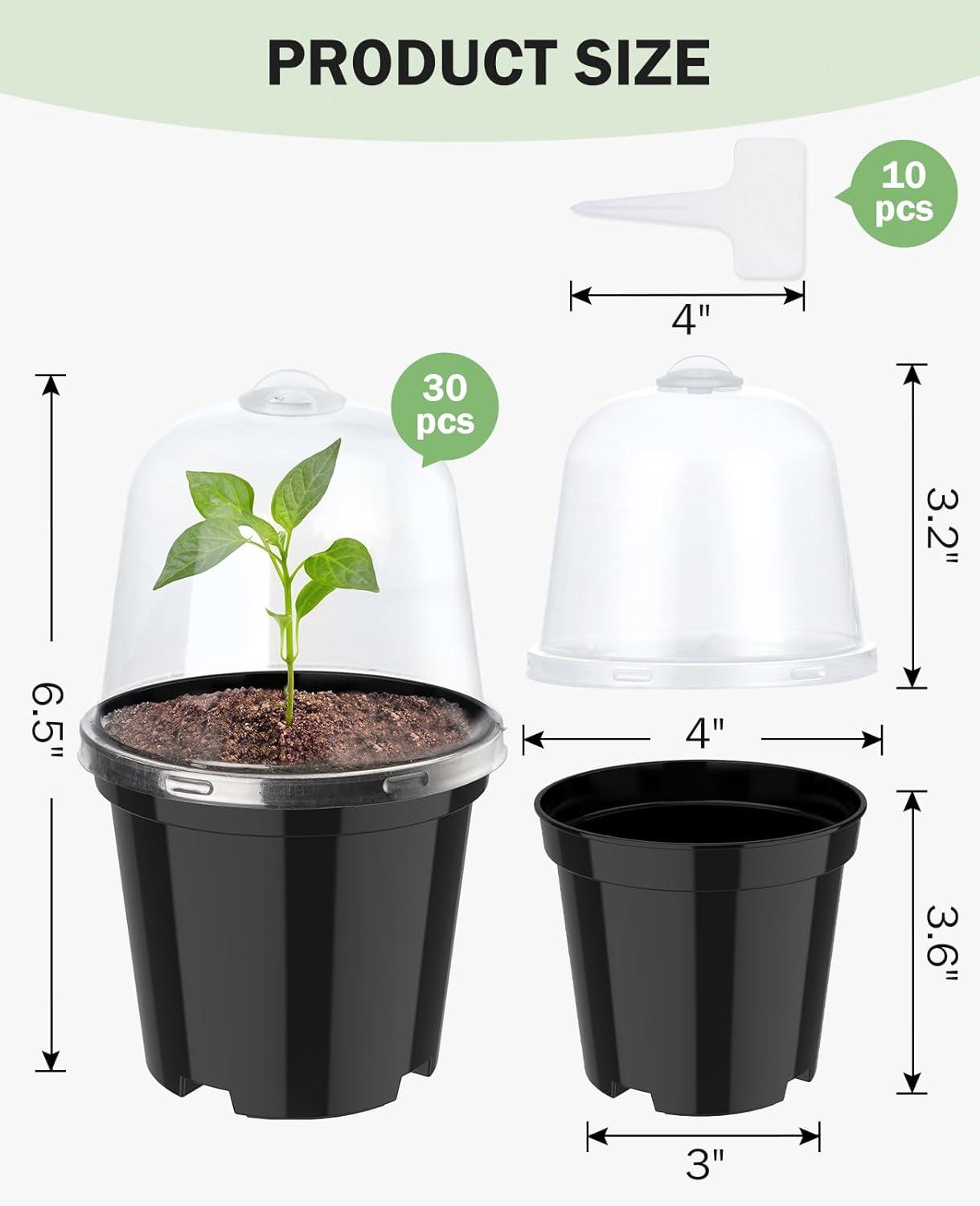 imagehomenote Clear Nursery Pots for Plants4567 Inch Plant Pot for Planting Plastic Seedling Pots with Drainage Holes Seed Starter Pot Flower Pots High Transparency with 20 Plant Labels 30 PackBlackwith Lid