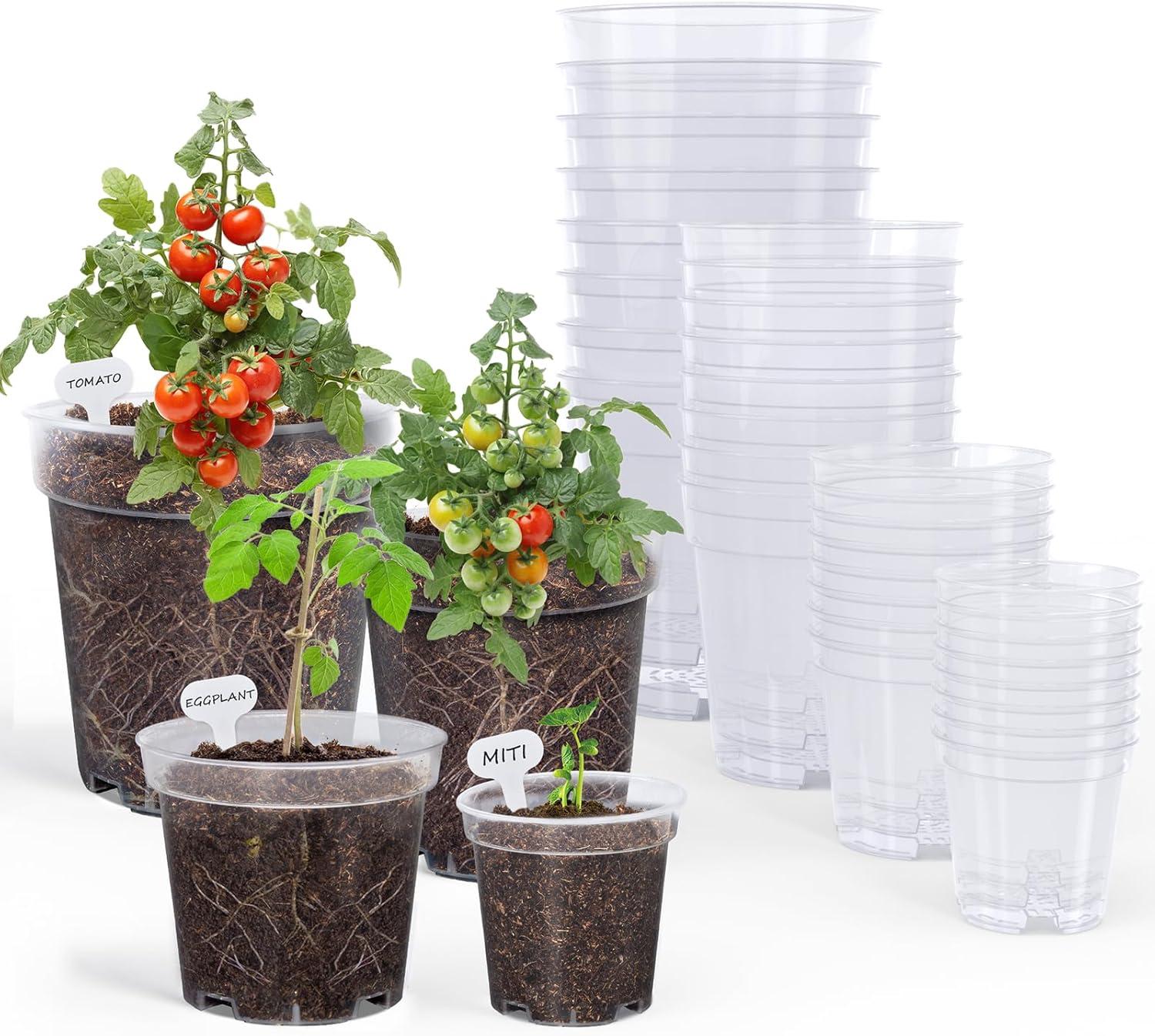 imagehomenote Clear Nursery Pots for Plants4567 Inch Plant Pot for Planting Plastic Seedling Pots with Drainage Holes Seed Starter Pot Flower Pots High Transparency with 20 Plant Labels 30 PackTransparencyno Lid