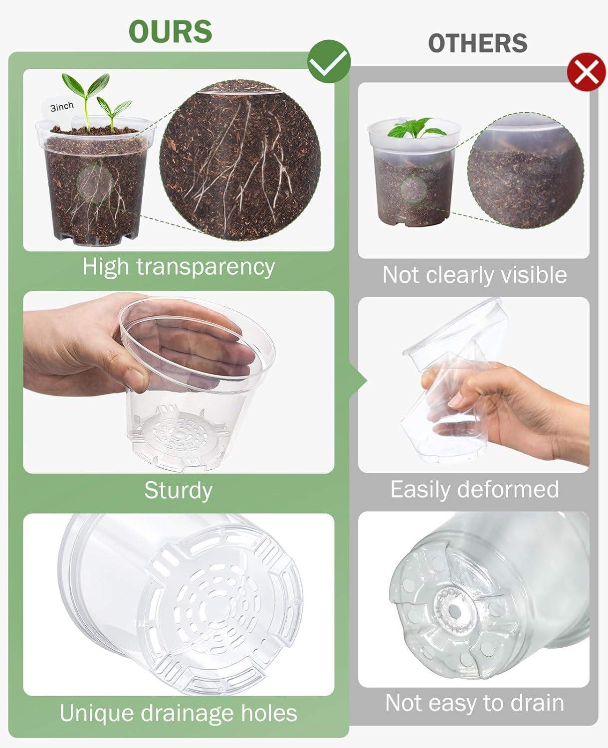 imagehomenote Clear Nursery Pots for Plants4567 Inch Plant Pot for Planting Plastic Seedling Pots with Drainage Holes Seed Starter Pot Flower Pots High Transparency with 20 Plant Labels 30 PackTransparencywith Lid