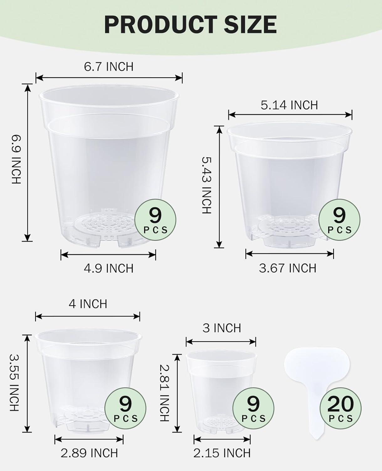 imagehomenote Clear Nursery Pots for Plants4567 Inch Plant Pot for Planting Plastic Seedling Pots with Drainage Holes Seed Starter Pot Flower Pots High Transparency with 20 Plant Labels 30 PackTransparencyno Lid