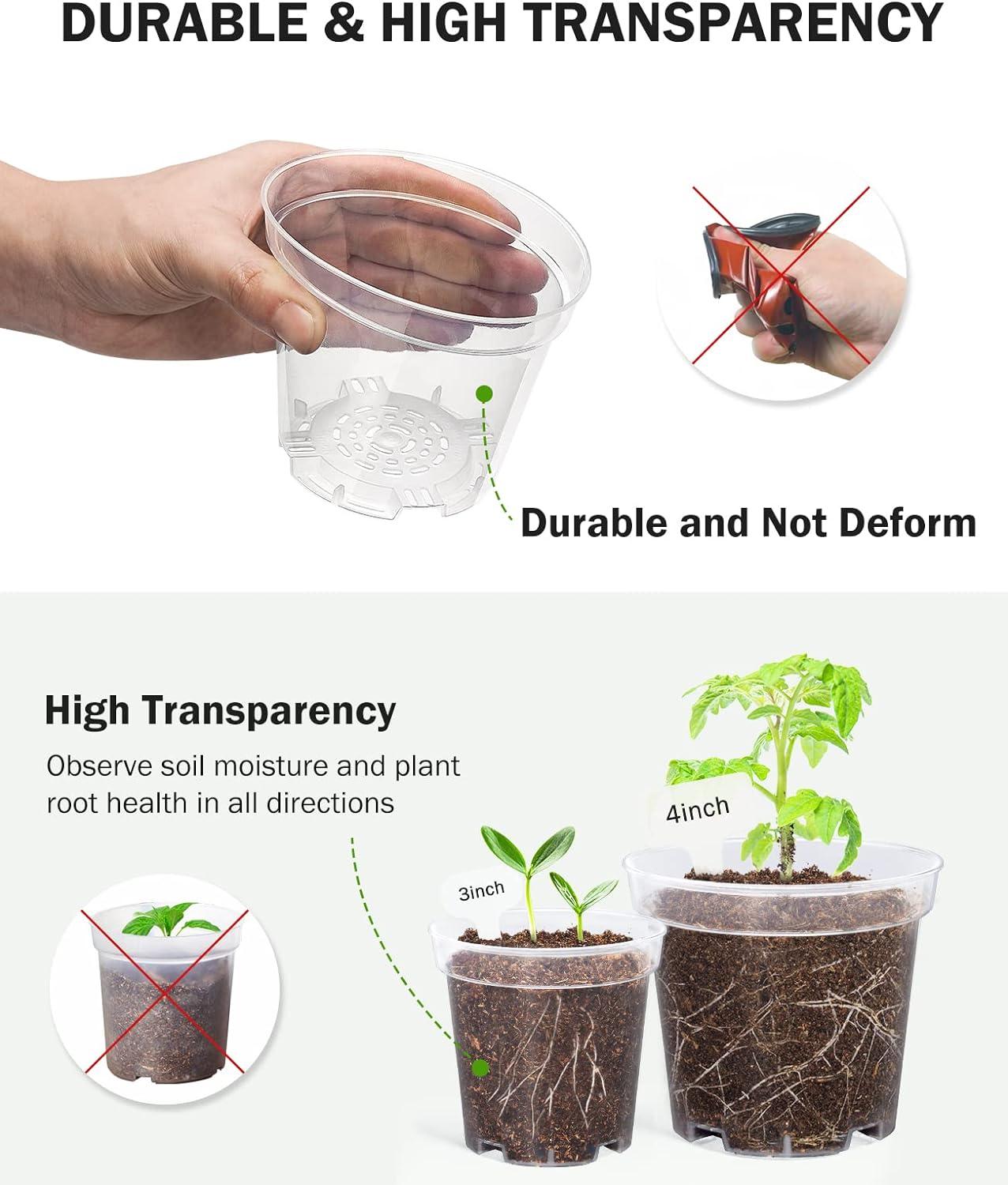 imagehomenote Clear Nursery Pots for Plants4567 Inch Plant Pot for Planting Plastic Seedling Pots with Drainage Holes Seed Starter Pot Flower Pots High Transparency with 20 Plant Labels 30 PackTransparencyno Lid