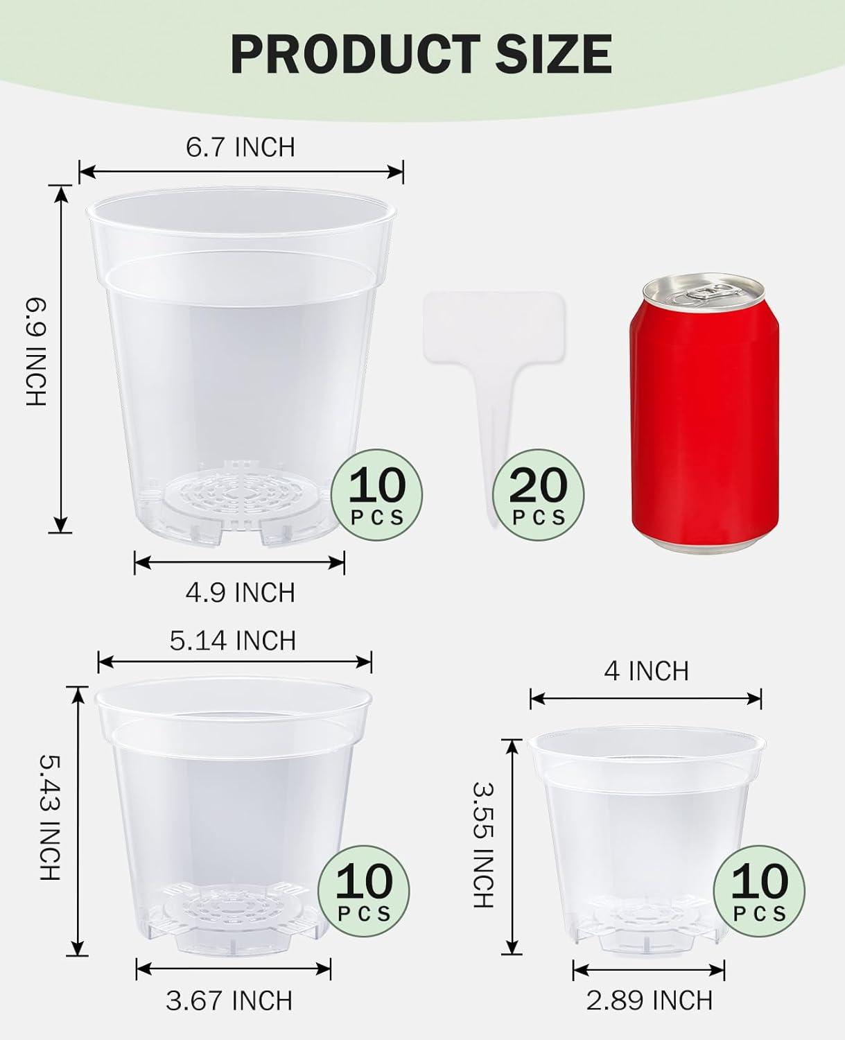 imagehomenote Clear Nursery Pots for Plants4567 Inch Plant Pot for Planting Plastic Seedling Pots with Drainage Holes Seed Starter Pot Flower Pots High Transparency with 20 Plant Labels 30 PackTransparencyno Lid