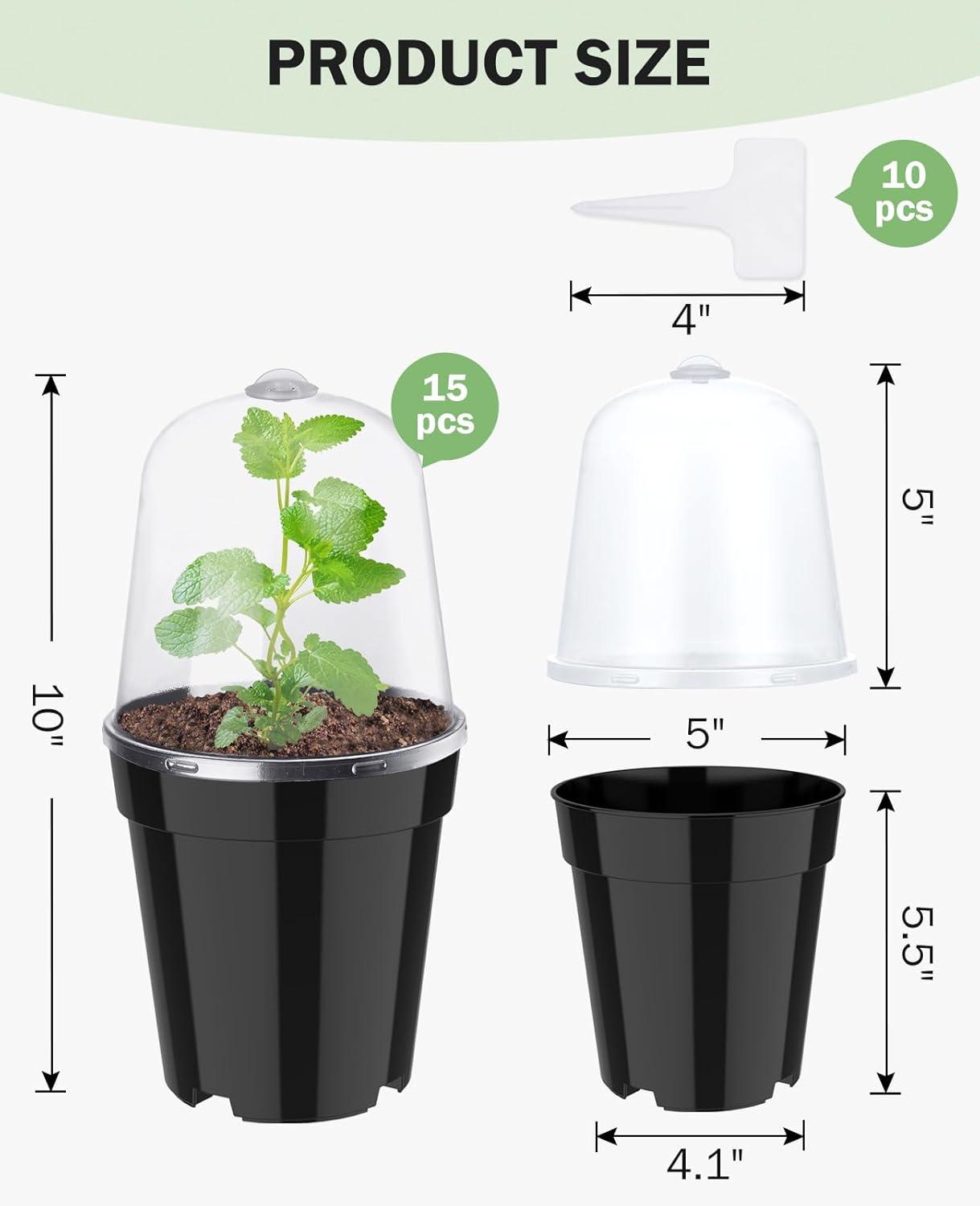 imagehomenote Clear Nursery Pots for Plants4567 Inch Plant Pot for Planting Plastic Seedling Pots with Drainage Holes Seed Starter Pot Flower Pots High Transparency with 20 Plant Labels 30 PackBlackwith Lid