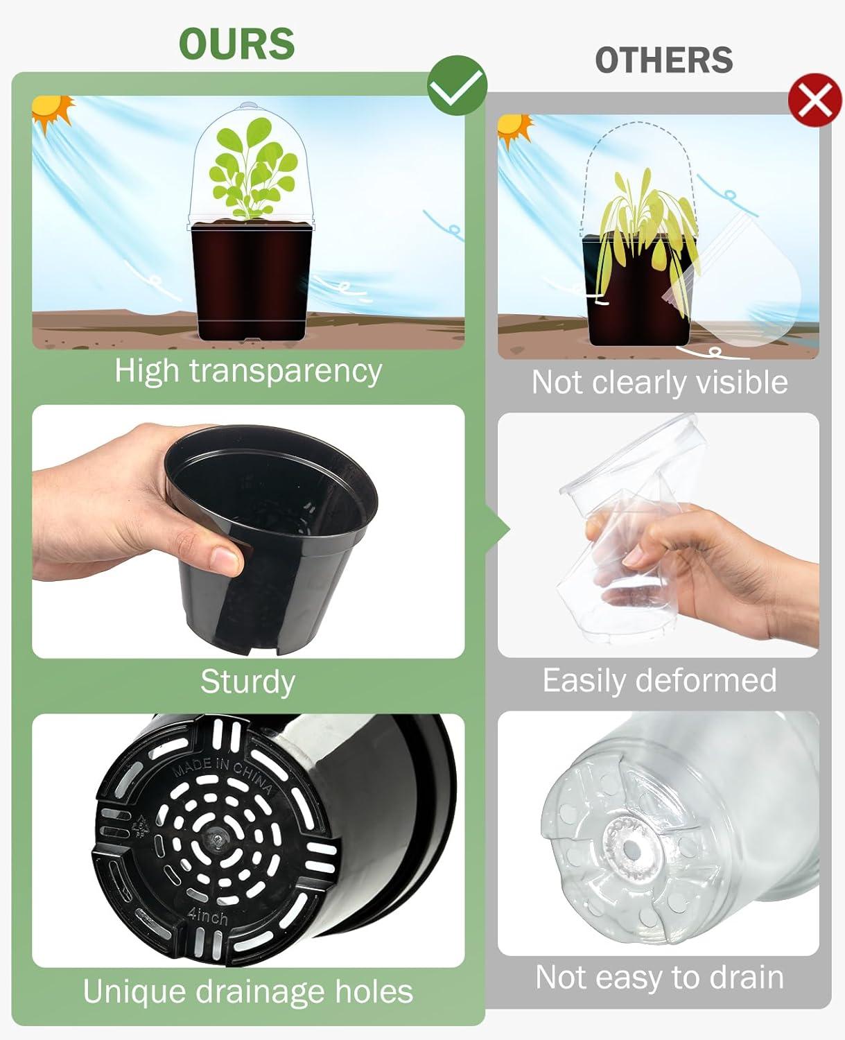 imagehomenote Clear Nursery Pots for Plants4567 Inch Plant Pot for Planting Plastic Seedling Pots with Drainage Holes Seed Starter Pot Flower Pots High Transparency with 20 Plant Labels 30 PackBlackwith Lid