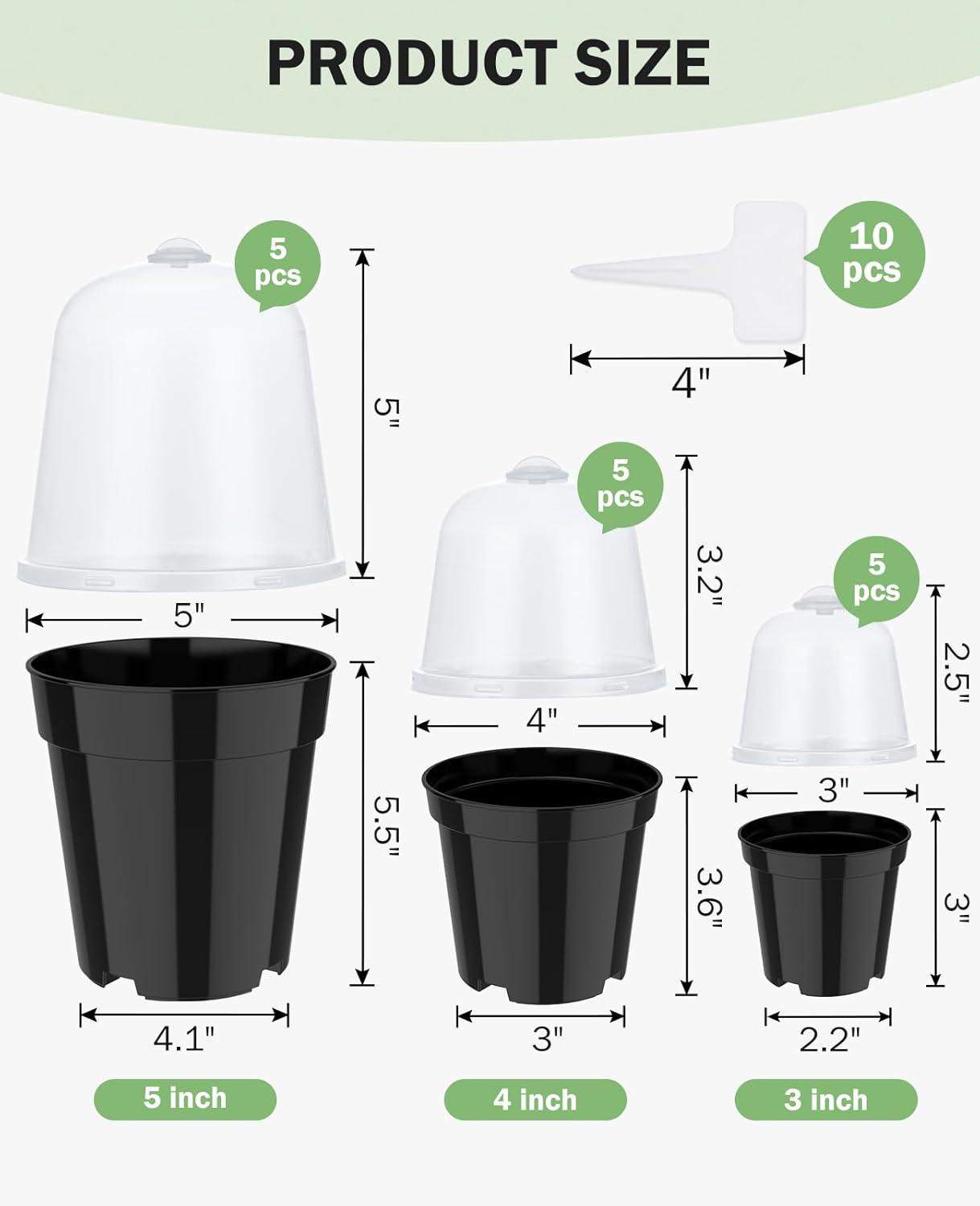 imagehomenote Clear Nursery Pots for Plants4567 Inch Plant Pot for Planting Plastic Seedling Pots with Drainage Holes Seed Starter Pot Flower Pots High Transparency with 20 Plant Labels 30 PackBlackwith Lid