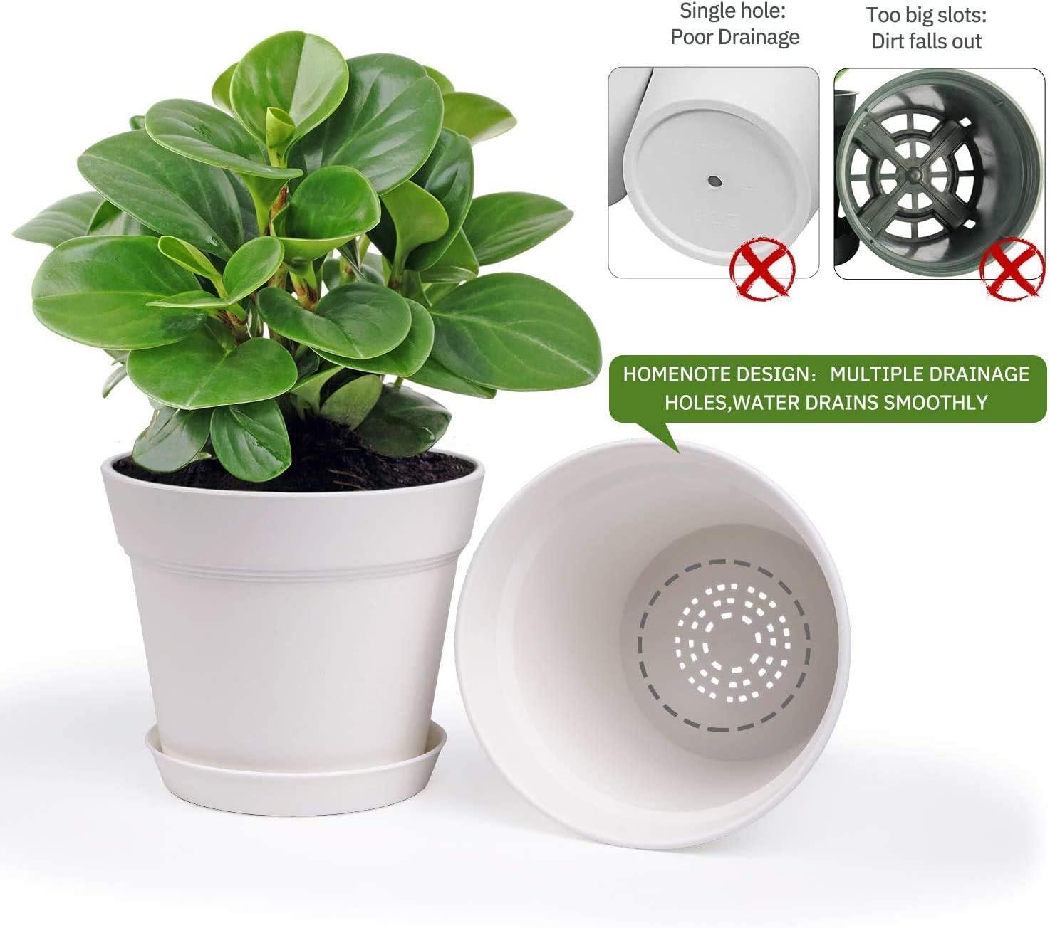 imagehomenote Pots for Plants 15 Pack 6 Inch Plastic Planters with Multiple Drainage Holes and TrayPlant Pots for All Home Garden Flowers Succulents BlackWhite8 Pcs