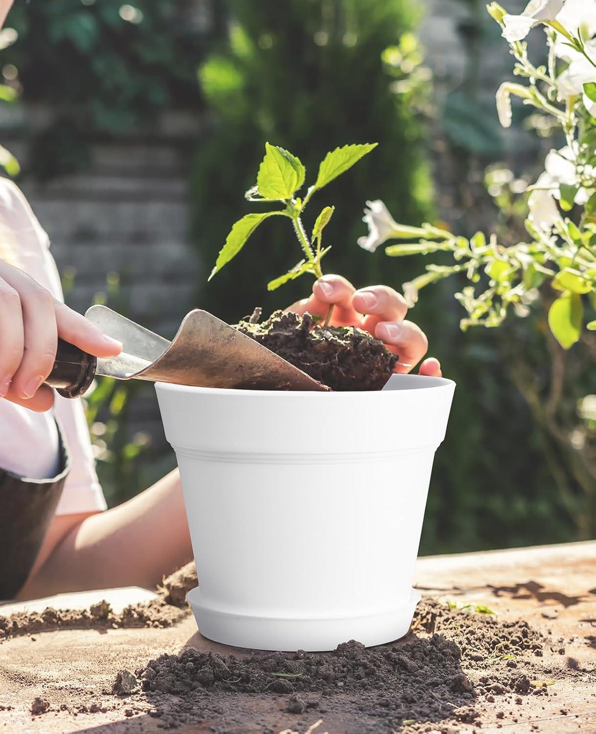 imagehomenote Pots for Plants 15 Pack 6 Inch Plastic Planters with Multiple Drainage Holes and TrayPlant Pots for All Home Garden Flowers Succulents BlackWhite15 Pcs