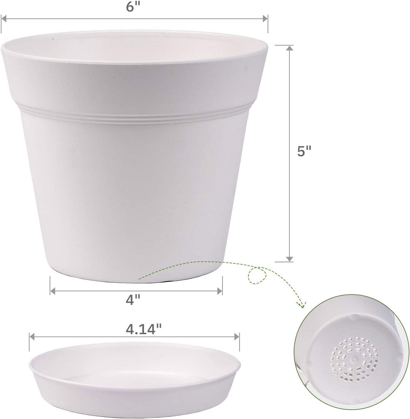 imagehomenote Pots for Plants 15 Pack 6 Inch Plastic Planters with Multiple Drainage Holes and TrayPlant Pots for All Home Garden Flowers Succulents BlackWhite15 Pcs