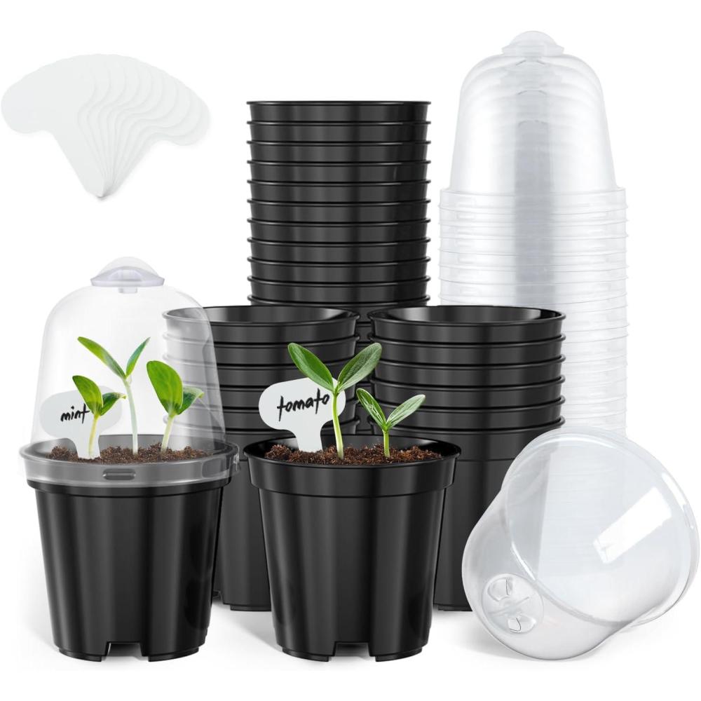 imagehomenote Clear Nursery Pots for Plants4567 Inch Plant Pot for Planting Plastic Seedling Pots with Drainage Holes Seed Starter Pot Flower Pots High Transparency with 20 Plant Labels 30 PackBlackwith Lid