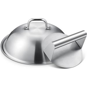 imagehomenote Griddle Accessories for Blackstone Commercial Grade 12 Inch Heavy Duty Melting Dome with Round Stainless Steel Smash Burger Press Perfect for Flat Top Hibachi Grill Outdoor IndoorDomeRound PressStainless Steel