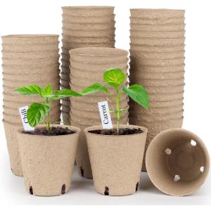 imagehomenote Peat Pots 60 Pcs 315 Inch Seed Starting Pots with Drainage Holes Round Nursery Plants Pots with Bonus 20 Plant Lab60