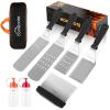 imagehomenote Griddle Accessories Kit 7Pieces Exclusive Griddle Tools LongShort Spatulas Set12 Inch Heavy Duty Round Basting Cover Cheese Melting Dome with 7 inch Round Cast Iron Burger Bacon Press