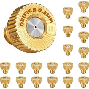 imageHOMENOTE 20 Pack Brass Misting Nozzles and Tconnectors for Outdoor Cooling System 00118quot Orifice 03 mm 1024 UNC Mister Nozzles Replacement for Outside Patio Misting Garden Greenhouse Watering03mm Orifice