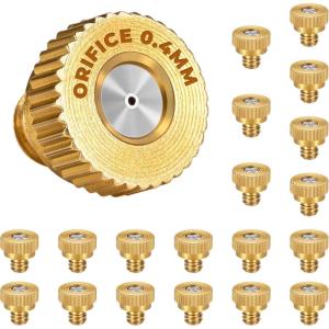 imageHOMENOTE 20 Pack Brass Misting Nozzles and Tconnectors for Outdoor Cooling System 00118quot Orifice 03 mm 1024 UNC Mister Nozzles Replacement for Outside Patio Misting Garden Greenhouse Watering04mm Orifice