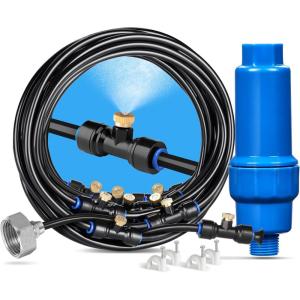 imageHOMENOTE Misting System with Filter 262FT 8M Misting Line  7 Brass Mist Nozzles  Brass Adapter34quot  Large Calcium Inhibitor Filter Mister for Outside Patio Cooling Greenhouse Garden Watering2624FT8M
