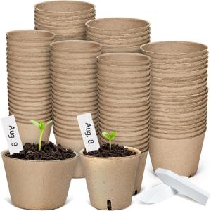 imagehomenote Peat Pots 3154 Inch 120 Pcs Seed Starting Pots with Drainage Holes Round Nursery Plants Pots with Bonus 20 Plant Labels