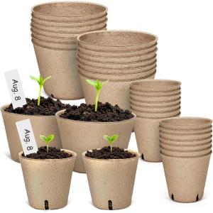 imagehomenote Peat Pots 3154 Inch 60 Pcs Seed Starting Pots with Drainage Holes Round Nursery Plants Pots with Bonus 20 Plant Labels60